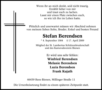 Traueranzeige von Stefan Berendsen von Tageszeitung