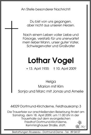 Traueranzeige von Lothar Vogel von Tageszeitung