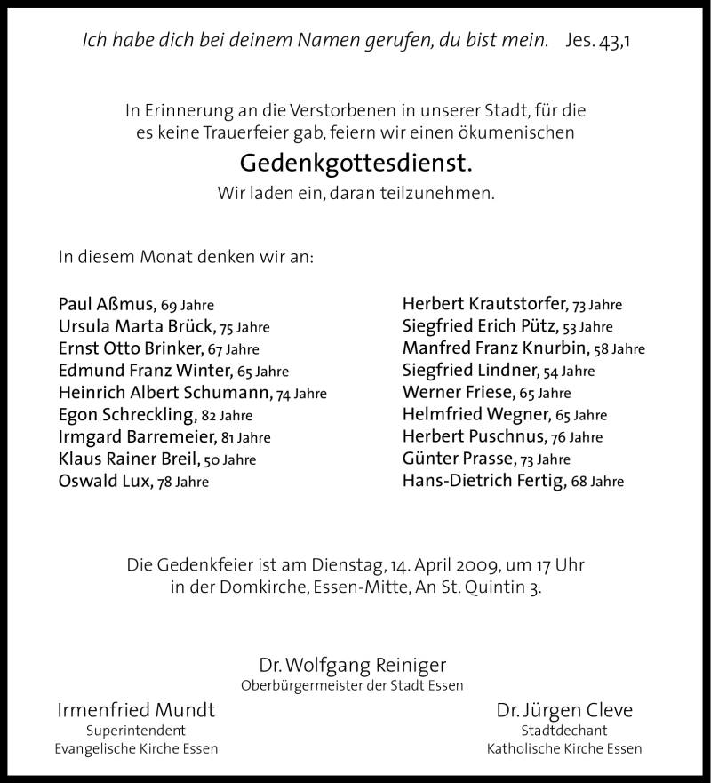  Traueranzeige für Irmgard Barremeier vom 11.04.2009 aus Tageszeitung