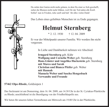Traueranzeige von Helmut Sternberg von Tageszeitung