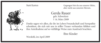 Traueranzeige von Gerda Rauer von Tageszeitung