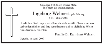 Traueranzeige von Ingeborg Wehnert von Tageszeitung