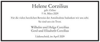 Traueranzeige von Helene Corzilius von Tageszeitung