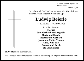 Traueranzeige von Ludwig Beierle von Tageszeitung