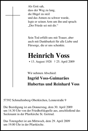 Traueranzeige von Heinrich Voss von Tageszeitung