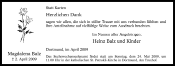 Traueranzeige von Magdalena Balz von Tageszeitung