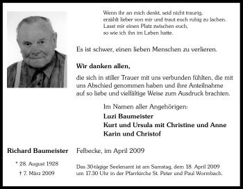 Traueranzeige von Richard Baumeister von Tageszeitung