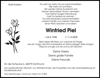 Traueranzeige von Winfried Piel von Tageszeitung