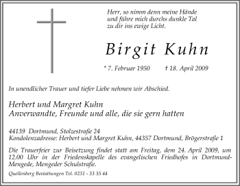Traueranzeige von Birgit Kuhn von Tageszeitung