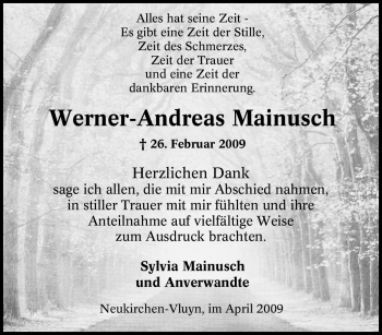 Traueranzeige von Werner-Andreas Mainusch von Tageszeitung