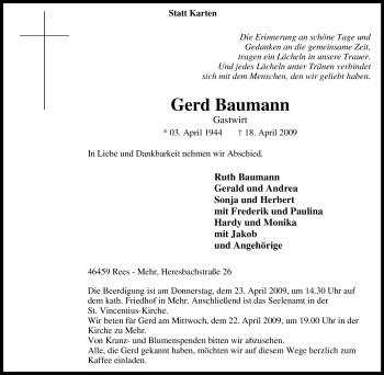 Traueranzeige von Gerd Baumann von Tageszeitung