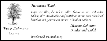 Traueranzeige von Ernst Lohmann von Tageszeitung