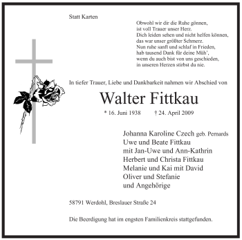 Traueranzeige von Walter Fittkau von Tageszeitung