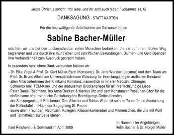 Traueranzeige von Sabine Bacher-Müller von Tageszeitung