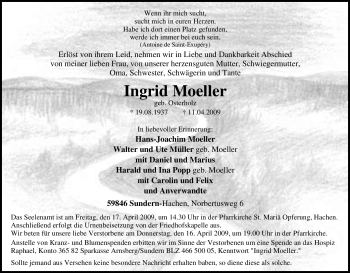 Traueranzeige von Ingrid Moeller von Tageszeitung
