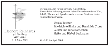 Traueranzeige von Eleonore Reinhards von Tageszeitung