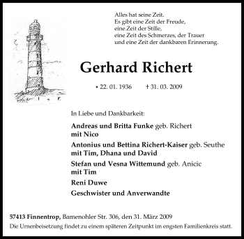 Traueranzeige von Gerhard Richert von Tageszeitung