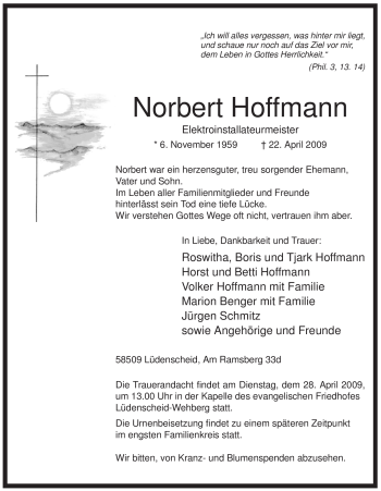 Traueranzeige von Norbert Hoffmann von Tageszeitung