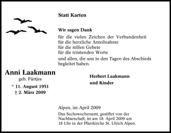 Traueranzeige von Anni Laakmann von Tageszeitung