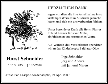 Traueranzeige von Horst Schneider von Tageszeitung