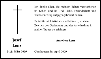 Traueranzeige von Josef Lenz von Tageszeitung