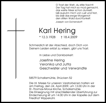 Traueranzeige von Karl Hering von Tageszeitung