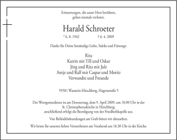 Traueranzeige von Harald Schroeter von Tageszeitung