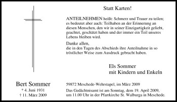 Traueranzeige von Bert Sommer von Tageszeitung