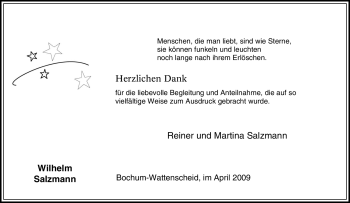 Traueranzeige von Wilhelm Salzmann von Tageszeitung