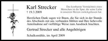 Traueranzeige von Karl Strecker von Tageszeitung