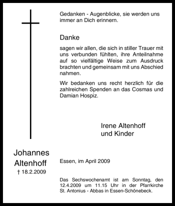 Traueranzeige von Johannes Altenhoff von Tageszeitung
