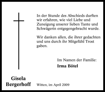 Traueranzeige von Gisela Bergerhoff von Tageszeitung