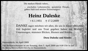 Traueranzeige von Heinz Daleske von Tageszeitung