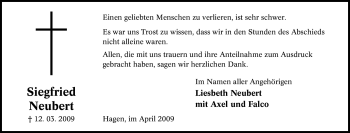 Traueranzeige von Siegfried Neubert von Tageszeitung
