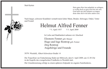 Traueranzeige von Helmut Alfred Fenner von Tageszeitung