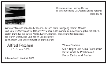 Traueranzeige von Alfred Peschen von Tageszeitung