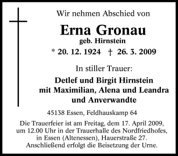 Traueranzeige von Erna Gronau von Tageszeitung