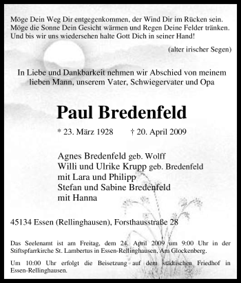 Traueranzeige von Paul Bredenfeld von Tageszeitung