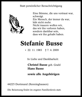 Traueranzeige von Stefanie Busse von Tageszeitung