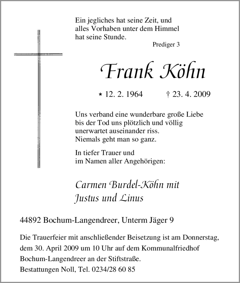 Traueranzeigen Von Frank Köhn 