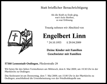 Traueranzeige von Engelbert Linn von Tageszeitung