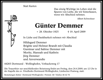 Traueranzeige von Günter Demmer von Tageszeitung