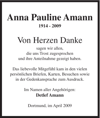 Traueranzeige von Anna Pauline Amann von Tageszeitung