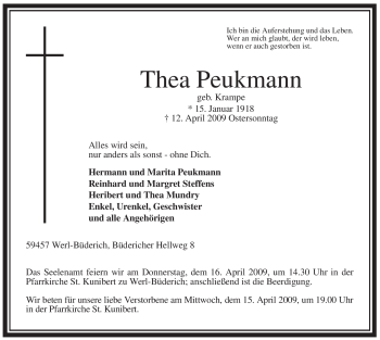Traueranzeige von Thea Peukmann von Tageszeitung