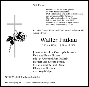 Traueranzeige von Walter Fittkau von Tageszeitung
