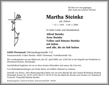 Traueranzeige von Martha Steinke von Tageszeitung
