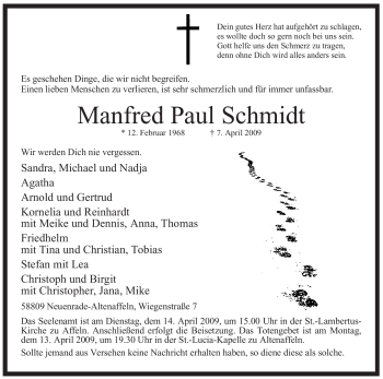 Traueranzeige von Manfred Paul Schmidt von Tageszeitung