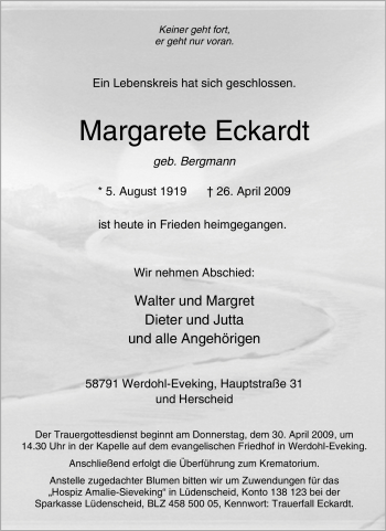 Traueranzeige von Margarete Eckardt von Tageszeitung