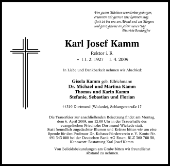 Traueranzeige von Karl Josef Kamm von Tageszeitung