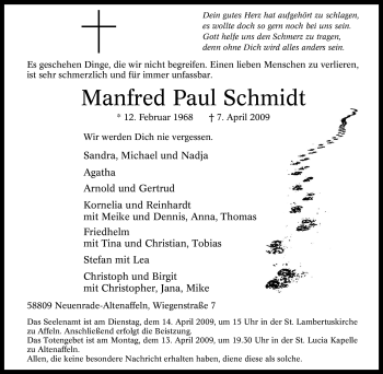 Traueranzeige von Manfred Paul Schmidt von Tageszeitung